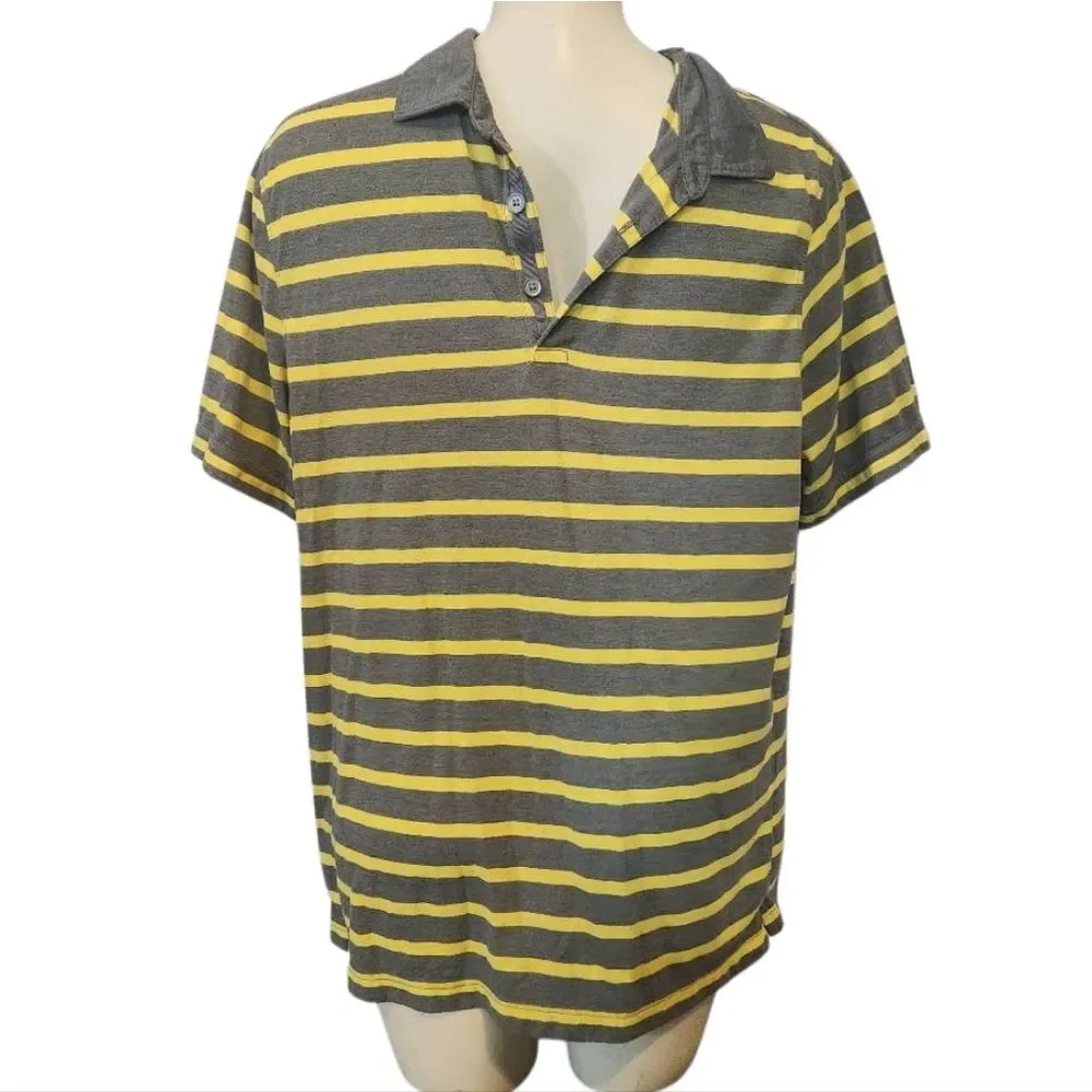 Banana Republic Striped‎ Gray and Yellow Men's Polo Shirt Size Large